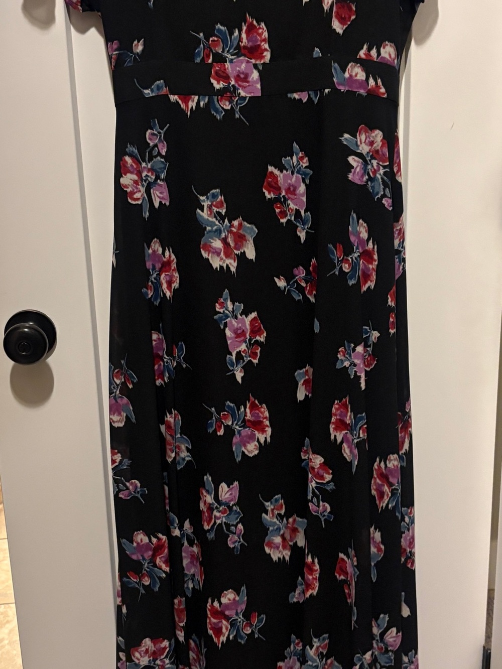 Floral Wrap Dress - Black with Pink & Red Flowers